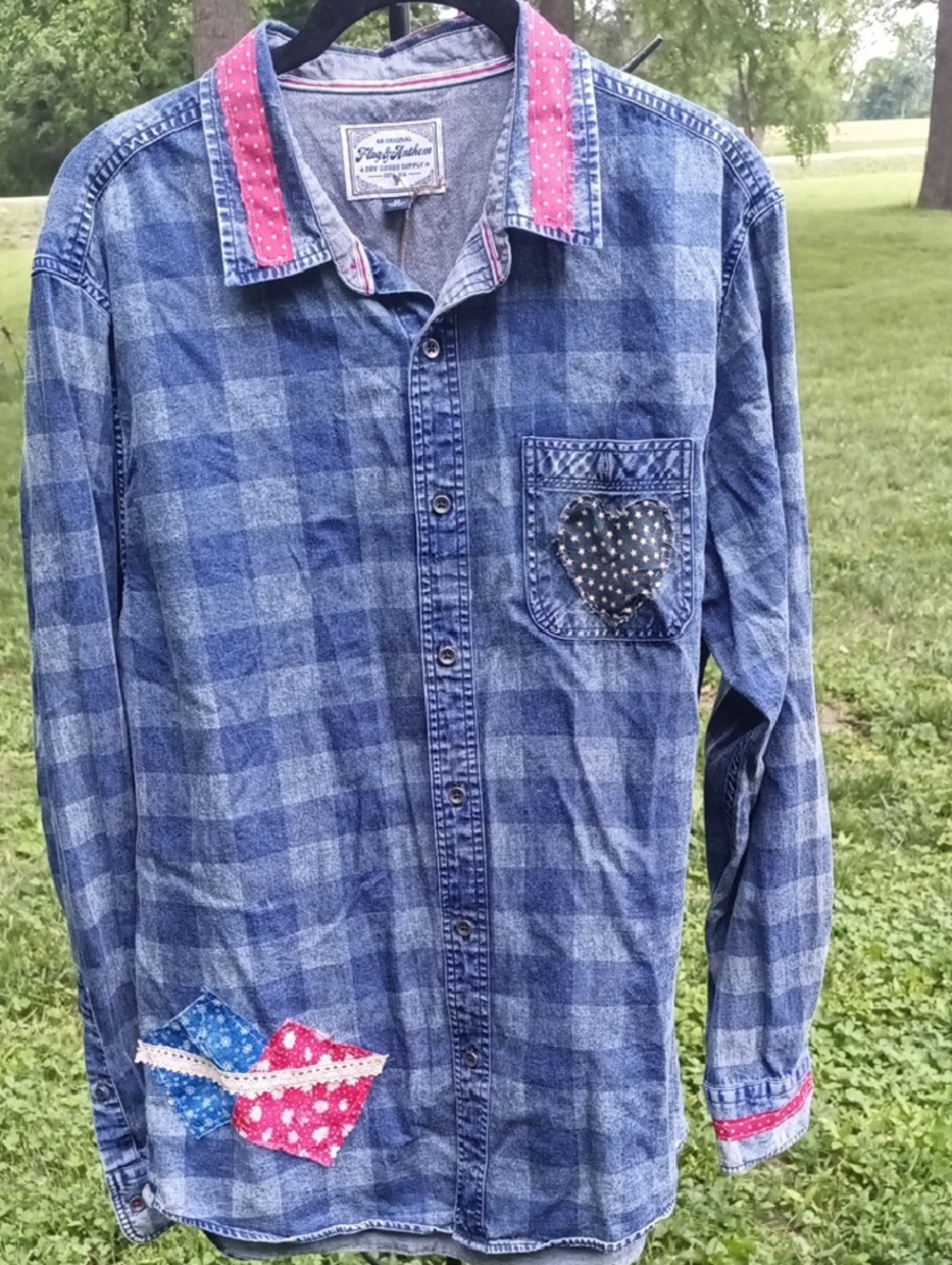 Upcycled Boho Flannel Shirt, 008k, Ruffle Plaid, Western Hippie Cowgirl Style